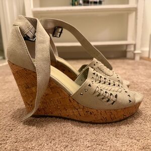 Marc Fisher Beige Woven Wedges
